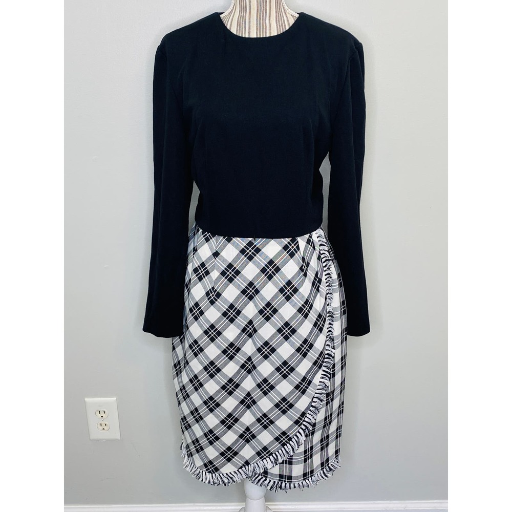 Vintage JLT Black White Faux Wrap Dress Women 12 Career Casual Mary Tyler Moore - Picture 2 of 10